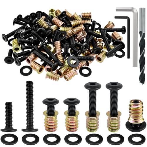 60 Sets M6 x 19/32" Threaded Insert and 4/5"＆1-1/2" Lengths Bolt for Wood - size: 1/4-20 x 19/32", 60 Sets, 4/5" & 1-1/2" Lengths