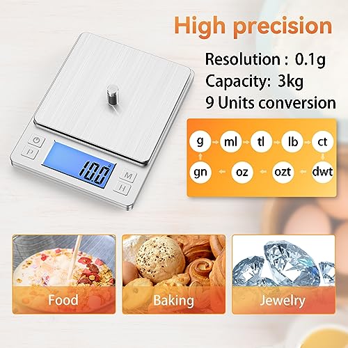 BOMATA Upgraded Small Food Scale with 0.1 g/0.001 oz High Precision - size: 0.1g/3kg Silver