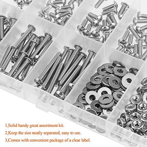 HELIFOUNER 250 Pieces #4-40 x 3/16" 1/4" 5/16" 3/8" 1/2" 5/8" 3/4" 1", Button Head Socket Cap Screws Bolts Washers Nuts Kit, Coarse Thread, Fully Machine Threaded, 304 Stainless Steel - size: #4-40, style: Button Head