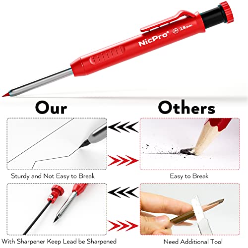 Nicpro 3 Pack Carpenter Pencils with Sharpener, Pencils for Construction - color: Black,Red,Yellow, size: 3 Pack