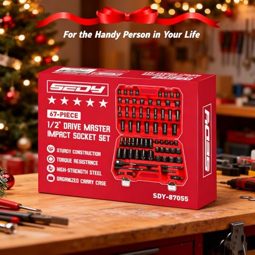 Master 1/2" Drive Impact Socket Set, 67-Piece Standard & Deep Master Impact Socket Set SAE 3/8"-1-1/4" & Metric 8-24mm Socket Set with Ratched Hand, Extension Bar, Reducer, Impact Universal Joint,Cr-V - style: 1/2" | 67-Piece Master Set