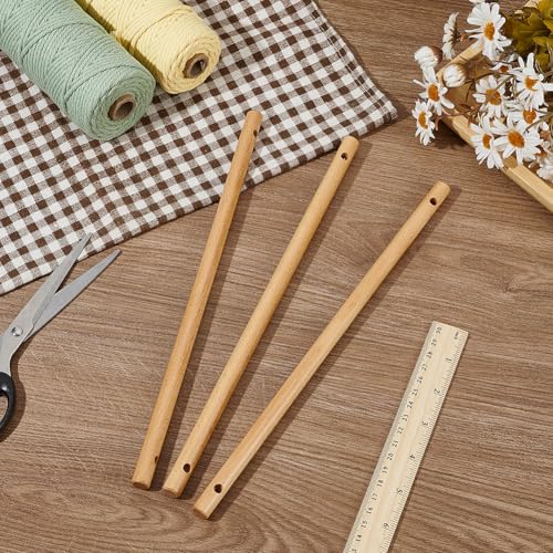 BENECREAT 6PCS Wooden Dowels with Two Holes, 11.8inch Navajo White Round Wooden Rod Sticks for Quilt Wall Hanging, Tapestry, Weaving, DIY Hardwood Craft, Hole: 5.5mm - color: Navajo White