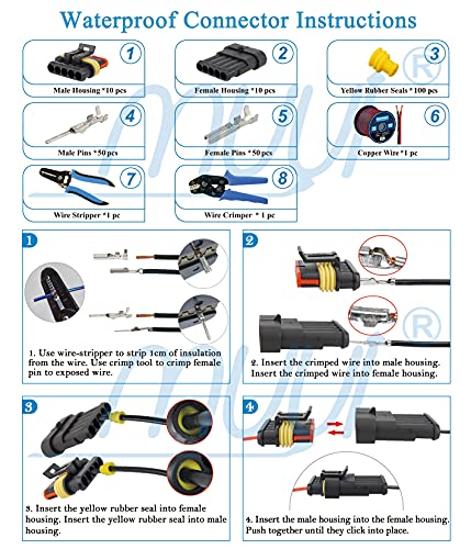 MUYI 10 Kits 5 Pin Way Electrical Connectors for 20-16 AWG Wire Cable 10A - style: 5pin connector(10 sets)