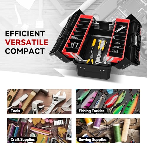 Auto Dynasty Foldable 2-layer Tool Box w/Non-Slip Handle Tray Storage, Red - color: Red, size: 2-Layer