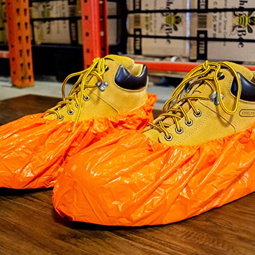 ShuBee Waterproof Shoe & Boot Covers Slip-Resistant Disposable for Plumbing Construction Floor Protection - 40 Pair - color: Orange