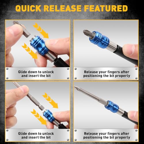 4-Piece 2", 4", 6", 12" Drill Bit Extension Set, Magnetic Screwdriver Bit Holder Extender with Aluminum Sleeve, 1/4 Inch Hex Shank Quick Release Extension Adapter, Durable CR-V Steel - style: 2"&4"&6"&12" Multi-Size