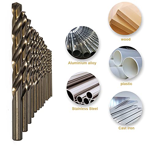 HIDOTOL Cobalt Drill Bit Set 15 PCS + 6PCS Free - M35 High Speed Steel Twist Jobber Length Drill Bits for Hardened Metal, Stainless Steel, Cast Iron, Plastic and Wood, 1/16"-3/8" - size: Cobalt 15 PCS
