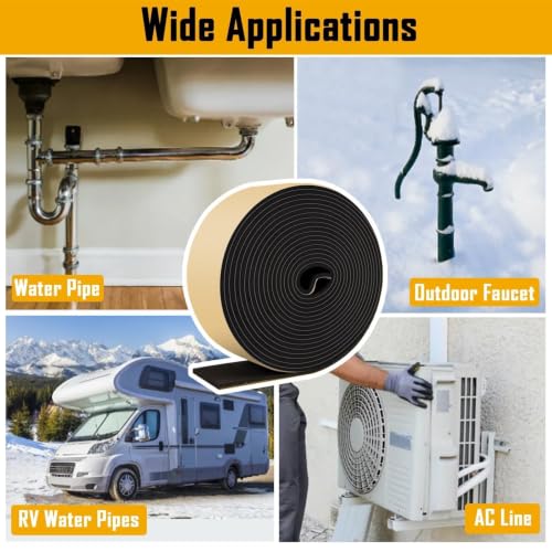 DEMEDO Pipe Insulation Tape, Pipe Wrap Insulation Foam Tape Self Adhesive, Outdoor Water Pipe Insulation Roll for HVAC, AC Line Insulation, 5 inch x 16.5 FT Heat Tape for Water Pipe, Black - style: 5" wide x 1/8" thick x 16.5ft long