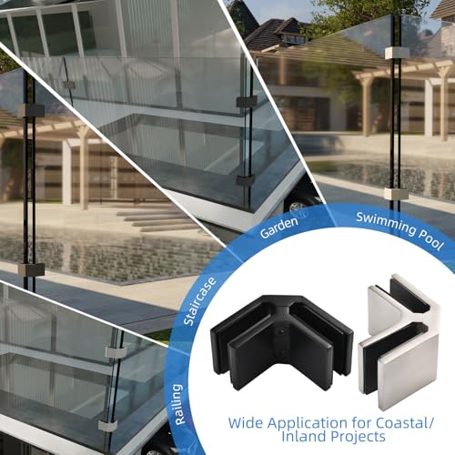 Railing Glass Clamps, 304 SS, Fits 5/16"- 3/8"-1/2" Glass Thickness, 2 Pack - color: Silver, 90 Degree-2pcs