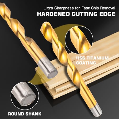 230 Pcs Drill Bit Set, 135°Tip High Speed Steel for Wood, 3/64"-1/2"