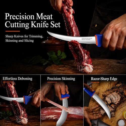 DRAGON RIOT 3-Piece Boning Butcher Knife Set 8inch, Stainless Steel - color: 3-Pcs