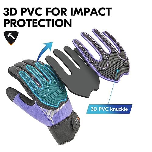 Vgo... Heavy Duty Synthetic Leather Work Gloves Women,Impact Protection Mechanic Gloves,Touchscreen(SL8849IP-FM) - color: Purple, size: Small(1 Pair)