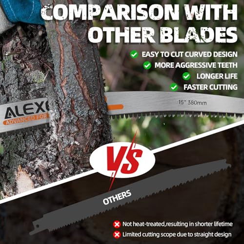 ALEXEX 6Pcs 15" Japanese Teeth Reciprocating Saw Blades for Wood Cutting and Tree Trimming, 6TPI Arc Curved Wood Sawzall Blades for PVC Pipe Cutting, Cr-V Sabre Sawzall Pruning Blades 15 Inch - size: 15 Inch 6TPI
