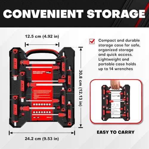 C&T 14-Piece T-Handle Allen Wrench Set, Metric & SAE, Long Arm Hex Keys with Storage Box – Professional Tool for DIY, Auto & Bike Repair, Home Repair and Mechanics Maintenance