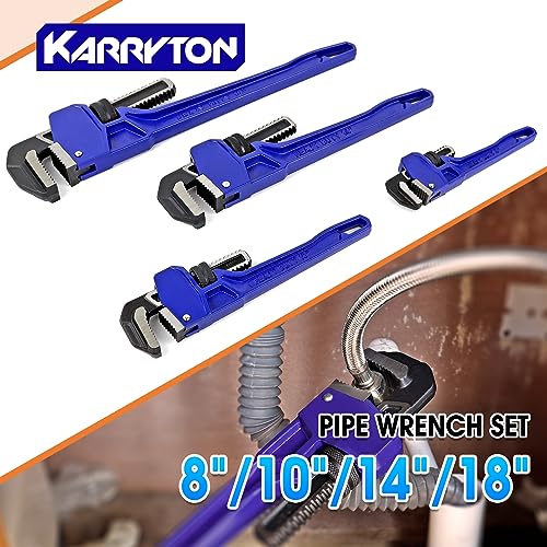 Pipe Wrench set,8" 10" 14" 18" Adjustable Jaw Opening Cast Iron Straight Handle Plumbing Wrench, Perfect Plumbers Tool for Oil Field, Plumbing, Auto Repair, Construction and Mechanics - size: 8,10,14,18-IN, style: Straight