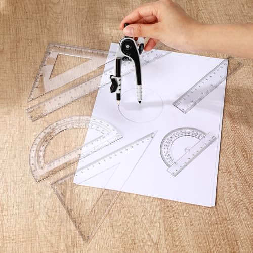 Zonon 7 Pcs Geometry Math Set with Compass Protractor Rulers, Clear - color: Clear