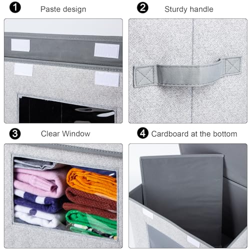 Univivi Fabric Closet Storage Bins with Lids for Shelves 4 Pack, Gray - color: Gray