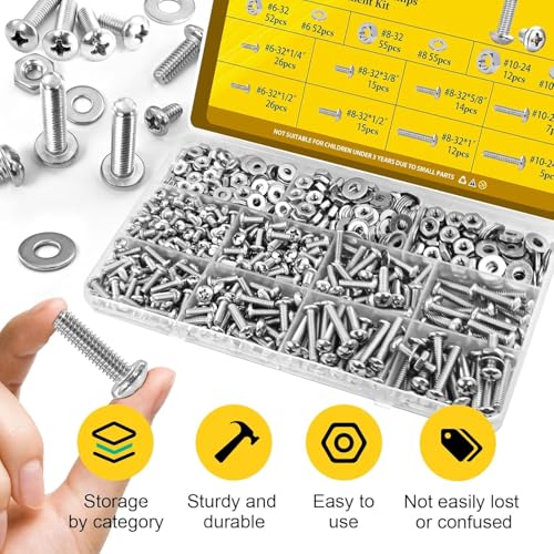 358PCS #6-32#8-32#10-24 Pan Head Machine Screws Nuts Assortment Kit - size: SS #6#8#10 358pcs