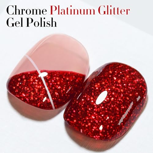 Double Rhythm 15ML Glitter Gel Polish Shimmer Reflective Holographic Color Magnetic for Nail Art Salon DIY at Home (Cherry Red-B1051) - color: Cherry Red