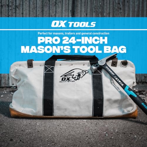 OX Canvas Tool Bag - 24 Inch Masonry Tool Bag - Heavy Duty Leather Straps