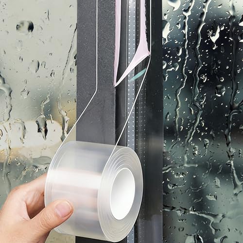 Window Sealing Tape 2 Inch x 33 FT Transparent Window Draft Insulation Residue-Free Clear Weather Stripping Caulk Tape Windproof Weatherproof Window Seal AC Units for Window Glass, Doors Gaps - size: 2 IN - 33 Ft Clear