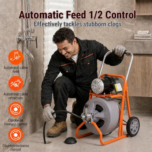 HoldwellS Drain Cleaner Machine 100Ft x 3/8", Electric Drain Auger Snake - color: 100FT x 3/8inch