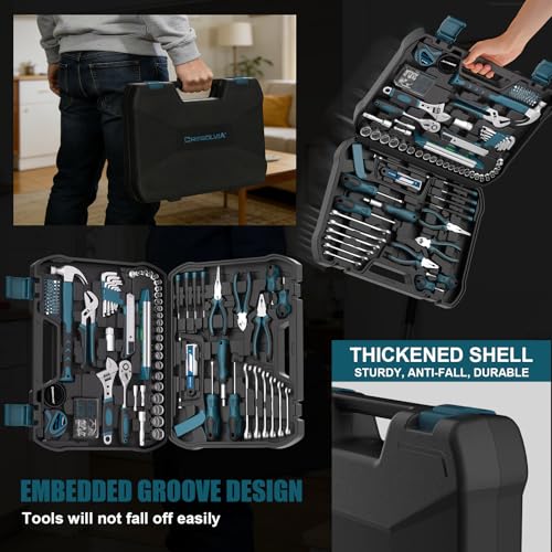 Home Tool Kit 199 Piece Basic Household Auto Repair Tool Set Car Toolbox General Hand Tool Kit for Home Men Women DIY with Plastic Toolbox (Blue and black) - color: Blue and Black
