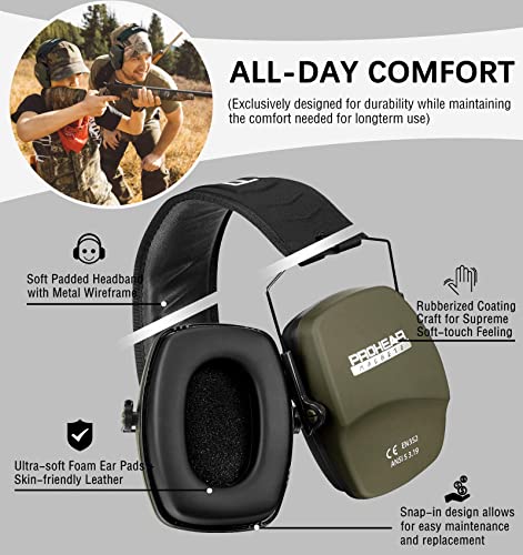 PROHEAR 016 NRR 26dB Shooting Ear Protection, Slim Passive Earmuffs - color: Green