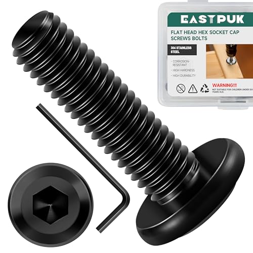 20Pcs M6-1.0 x 25mm Flat Head Socket Cap Screws Bolts 304 Stainless Steel Black Zinc Plated Furniture Bolts, Fully Threaded M6 Bolt with Hex Spanner - size: M6 x 25mm