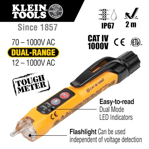 Klein Tools NCVT3PKIT Electrical Test Kit, Dual-Range Non-Contact Voltage Tester with Flashlight, AC/DC Voltage Tester - size: Dual Range NCVT Kit