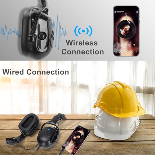 Kalence Bluetooth Hard Hat Ear Muffs, NRR 28dB Adjustable Cap-mounted Bluetooth Hearing Protection Earmuffs Work Headphones