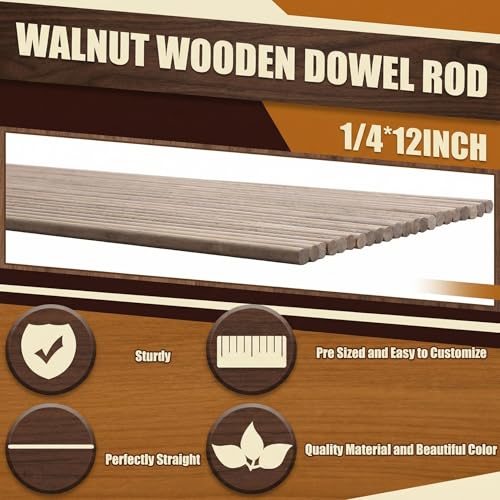 Wenqik 24 Pcs Walnut Dowel Rods 1/4 x 12 Inch Hardwood Stick for DIY Craft - size: 1/4 x 12 Inch