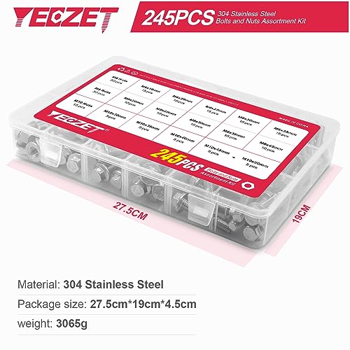 245PCS M6 M8 M10 Heavy Duty Flanged Bolts and Nuts Kit,Stainless Steel 304 Metric Flanged Hex Screws Nuts Includes 15 Most Common Sizes - color: 245PCS M6 M8 M10 Bolts and Nuts Kit