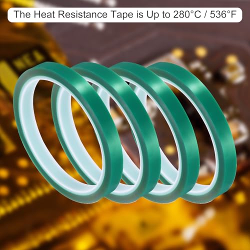 uxcell Green Heat Tape, 1 Roll 10mmx33m 108ft High Temperature Heat Resistant Tape for Sublimation,Heat Vinyl Press,Heat Transfer, Circuit Board, No Residue - color: Green, size: 10mmx33m