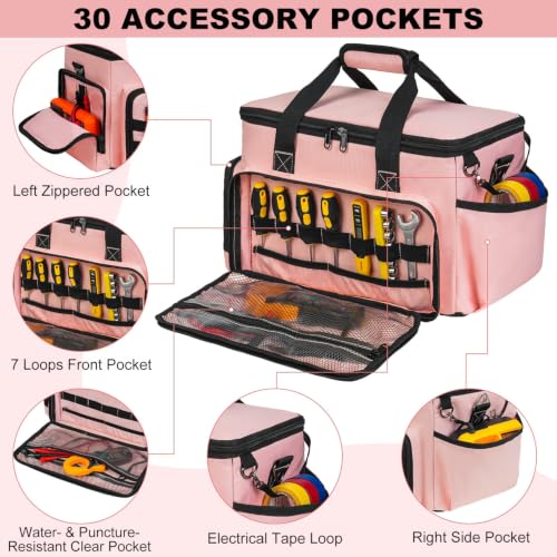 Pink Tool Bag for Women, Heavy-Duty 15-Inch Portable Tool Box Tote - color: Pink