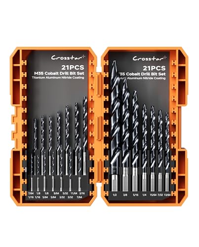 Crosstar 21Pc Cobalt Stepped Point Drill Bit Set,1/16-1/2" TiAlN Coated