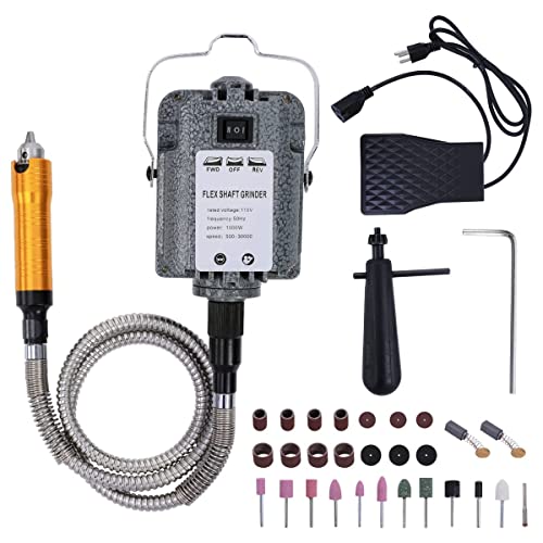 1000W 30000RPM Electric Flex Shaft Rotary Tool Foot Pedal Control Flex Shaft Hanging Grinder Carver Can Forward-Reverse Rotation, Multi-function Kit with Accessories for Carve-Buffing Diy Craft work - size: 1000W Chuck 0.4-6.5mm