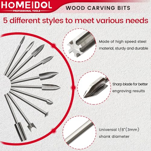 10PCS Wood Carving Drill Bits Set for Dremel Engraving Bits for Wood - style: 【10 PCS】5 Shapes