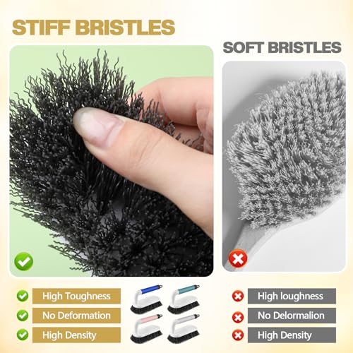 Teenyyou 16 Pack Scrub Brush Heavy Duty Cleaning Brushes with Handle Stiff Bristles Scrub Brush Bulk for Shower Bathroom Carpet Kitchen Bathtub Scrubber, Grey, Blue, Green, Pink