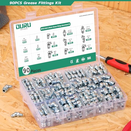 OURU 90PCS Grease Fittings Assortment Kit, SAE & Metric with Wrench Kit - size: 90
