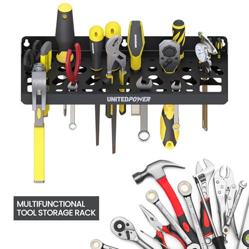 UNITEDPOWER Wall Mount Tool Storage Rack, Screwdriver Holder, Pliers Organizer, Wrench Utility Shelf, 51 Holes for Variety of Small Hand Tools, Workshop, Shed, Garage, Home - style: Hand Tools Holder