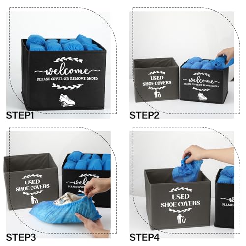 Suzile 200 Pcs Disposable Shoe Covers with 2 Pcs Box Open House Supplies Foldable Booties Shoe Covers Holder Storage Bin for House Indoor Guest Supplies, 10 x 10 x 8 Inch (Black,Gray,Blue) - color: Black,Gray,Blue