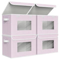 Univivi Fabric Foldable Storage Boxes with Lids, 4 Pack, Pink - color: Pink Polka Dot