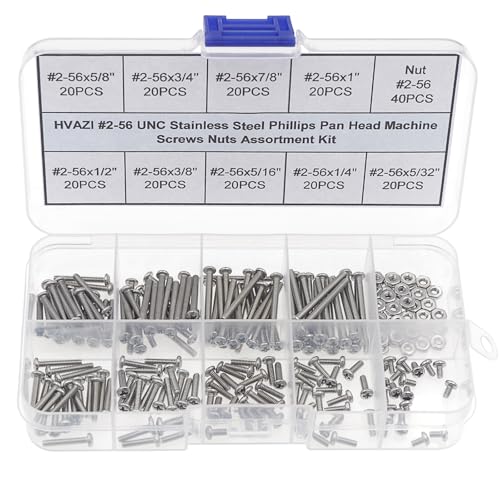 #2-56 UNC 304 Stainless Steel Phillips Pan Head Screw & Hex Nut Kit - size: #2-56UNC