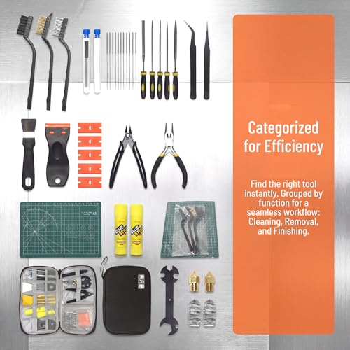 60PCS 3D Printer Cleaning Tool Kit for Bambu Lab, Nozzle Cleaning Needles, Deburring Tools, Scraper, Pliers, Tweezers, Cutting Mat, Glue Stick, Complete Accessories Set with Storage Bag