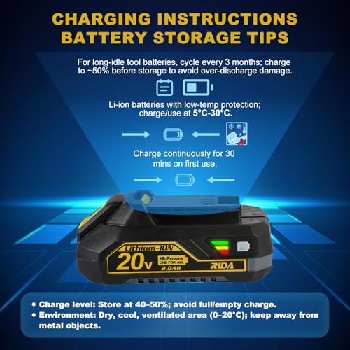 RIDA 20V Cordless Power Drill Set 1/2'' Keyless Metal Chuck 355 In-lb DIY