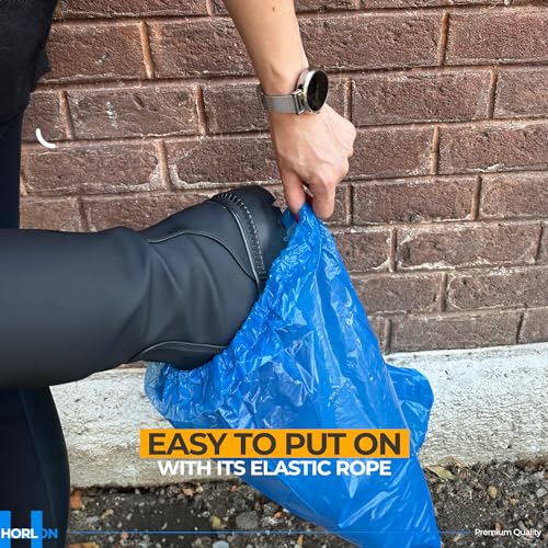 Large Thicker Boot And Shoe Covers Disposable Non-Slip 50 Pack (25 Pairs) Waterproof Durable Reusable Rain, Outdoor Indoors Overshoes, Fit Up To Men's 14, Blue, 20 Tall, Horlon