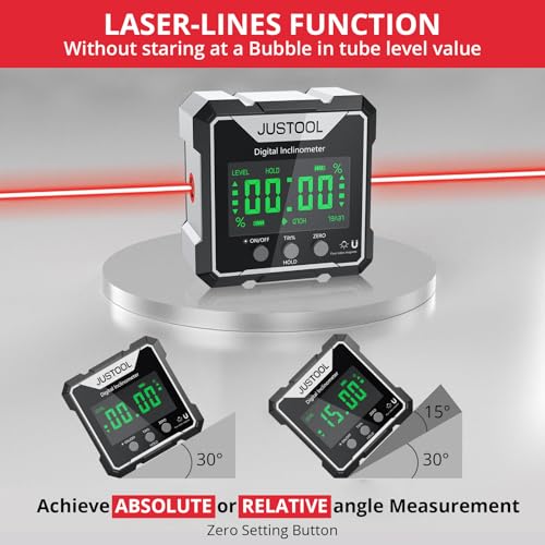 JUSTOOL Mini Digital Angle Gauge Magnetic Angle Finder with Dual Laser - color: Grey