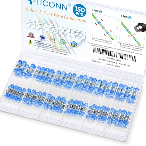 TICONN 150 Pcs Solder Seal Wire Connectors, Heat Shrink Butt Splice - size: Blue 150 Pieces