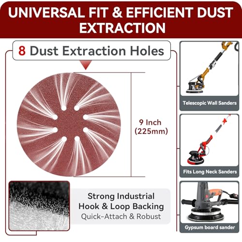 9 Inch 8 Hole Sanding Discs 30 Pack, 5 Pcs Each 40 60 100 120 180 240 Grit - style: 8 hole 40/60/100/120/180/240 Grit